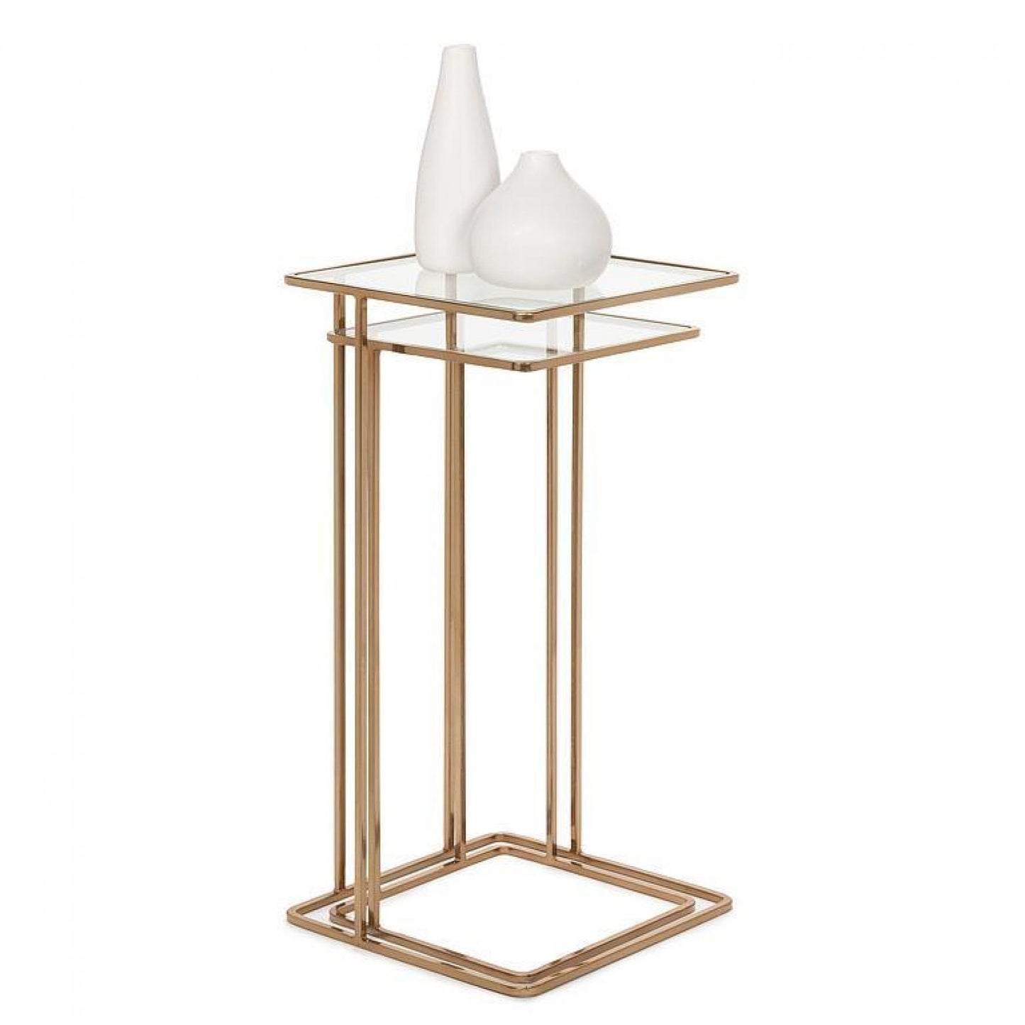 Set Of 2 Brass With Clear Top Nesting Cocktail Table