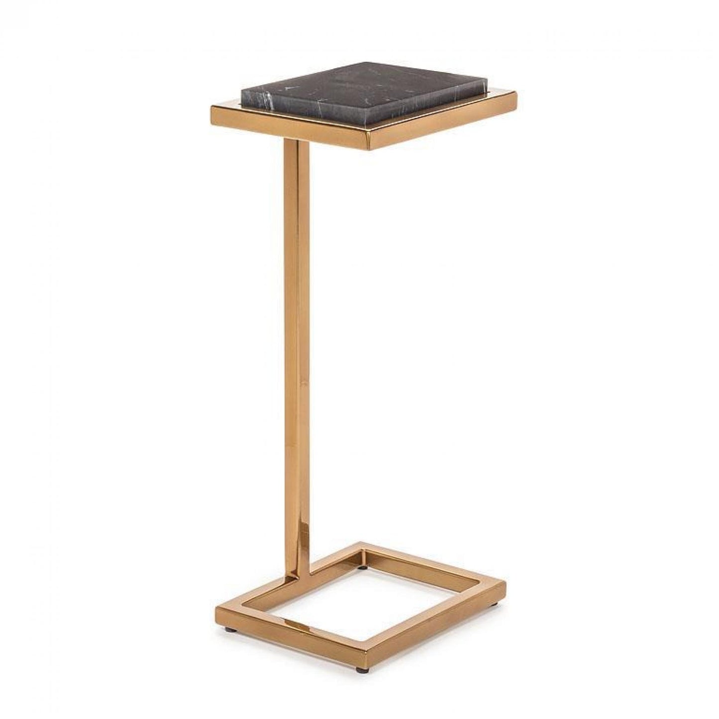 C-Shaped Brass Color Frame With Black Top Accent Table