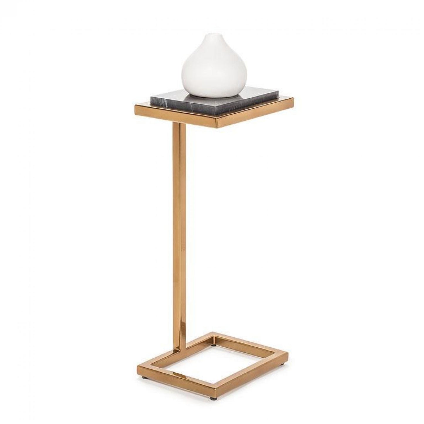 C-Shaped Brass Color Frame With Black Top Accent Table