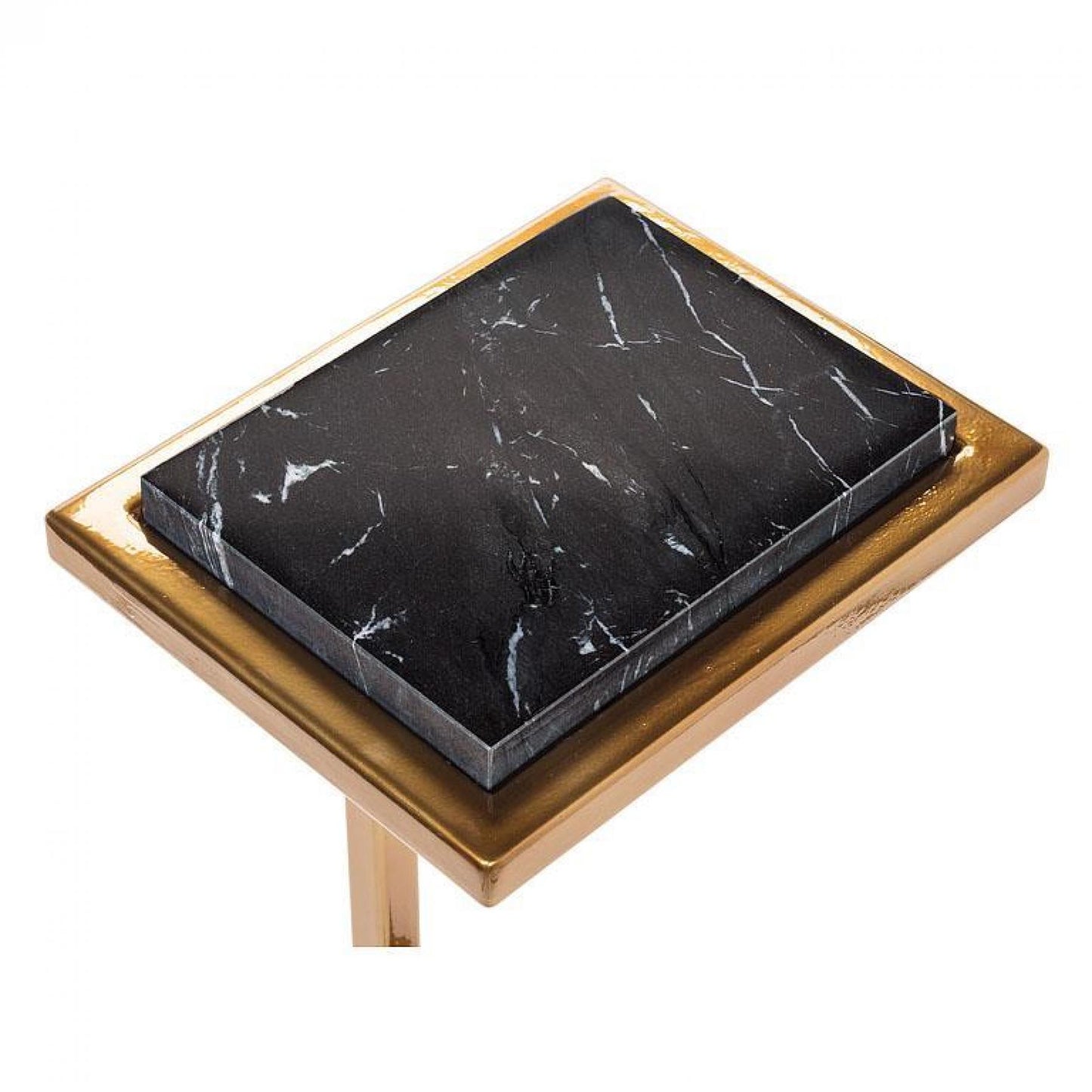 C-Shaped Brass Color Frame With Black Top Accent Table