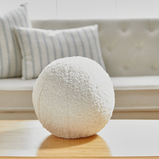 14 Inch Ivory Boucle Ball Shape With Microgel Feather-Like Insert Pillow