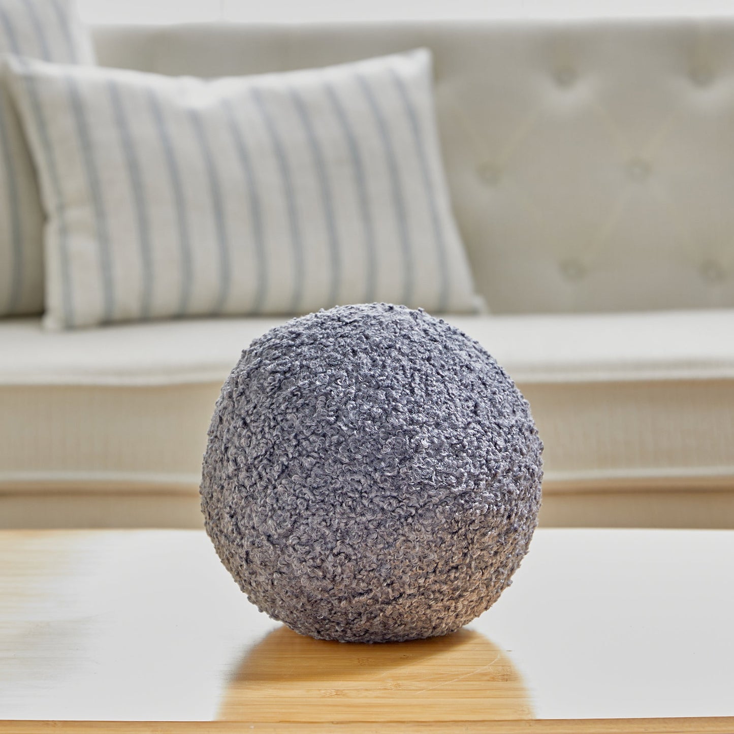 Gray Boucle Ball Shape With Microgel Feather-Like Insert Pillow