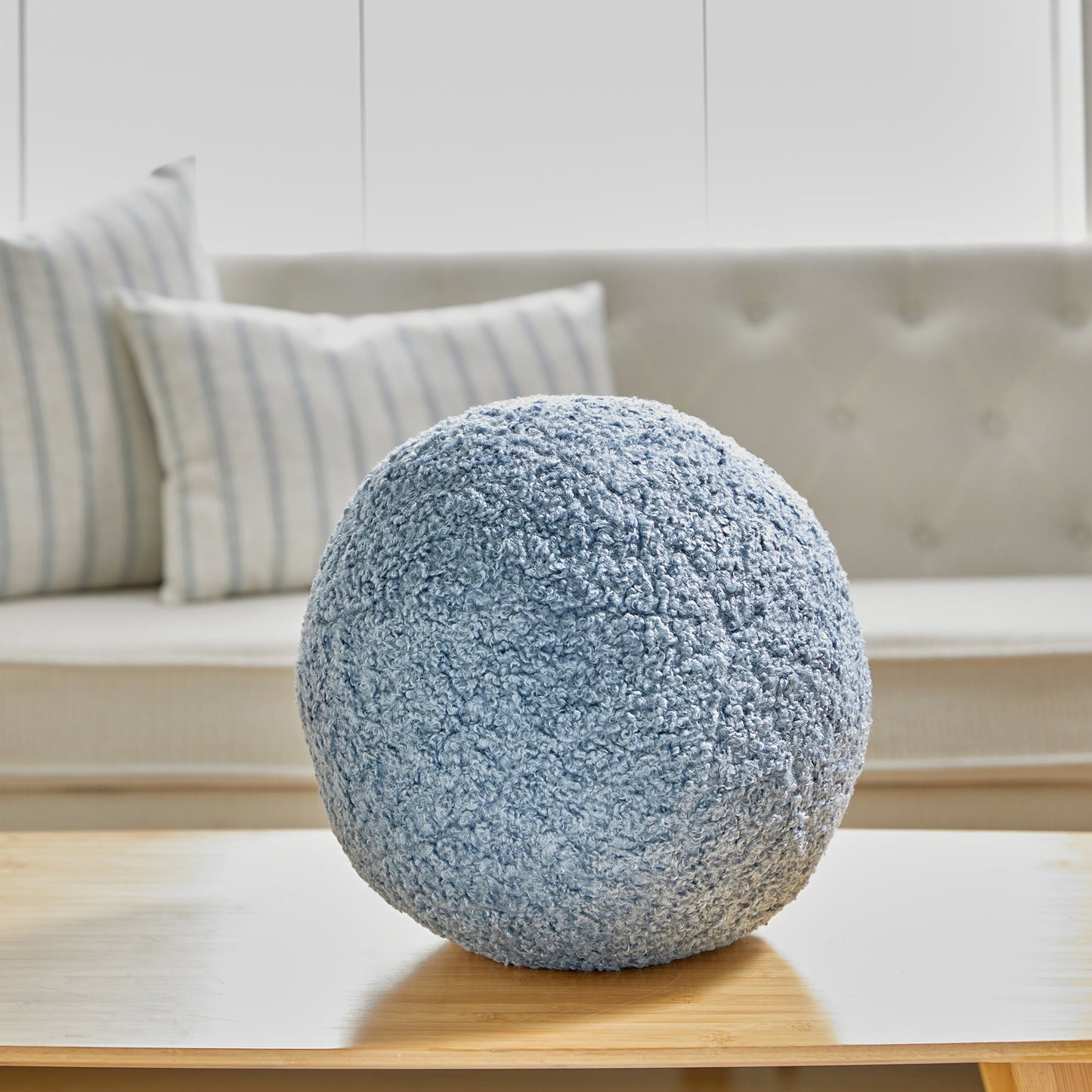 Blue Boucle Ball Shape With Microgel Feather-Like Insert Pillow