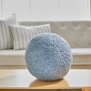 14 Inch Blue Boucle Ball Shape With Microgel Feather-Like Insert Pillow