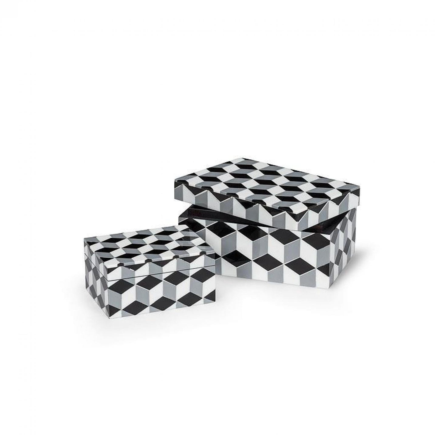 Set Of 2 Black, White And Gray Mosaic Pattern Boxes