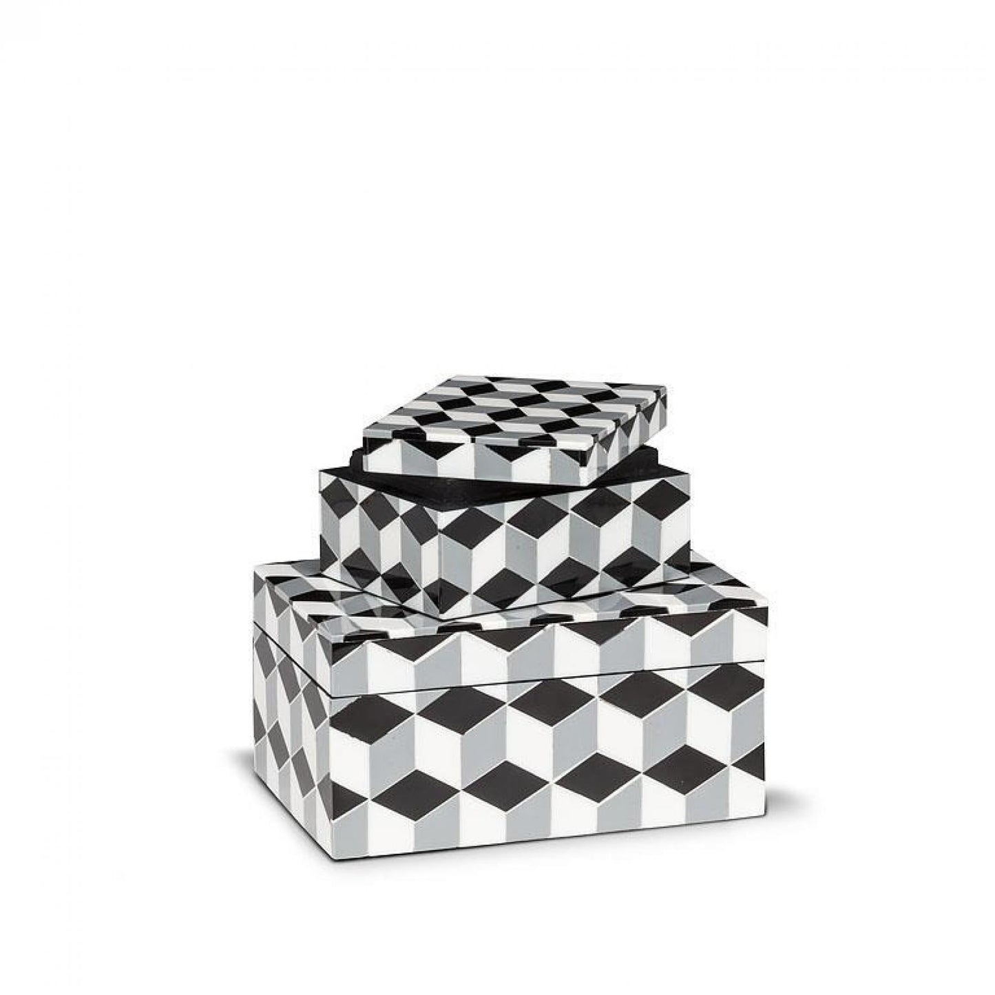 Set Of 2 Black, White And Gray Mosaic Pattern Boxes