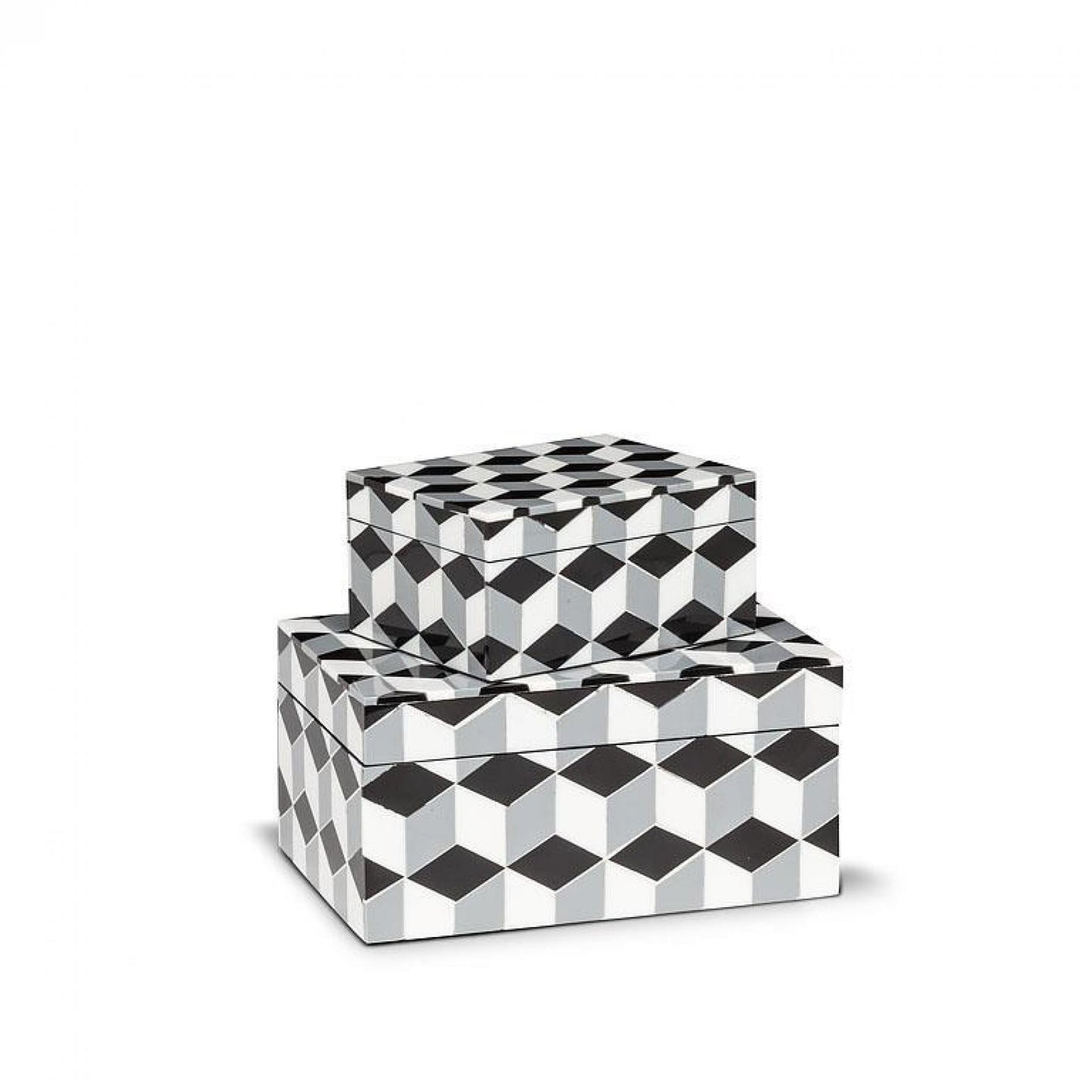 Set Of 2 Black, White And Gray Mosaic Pattern Boxes