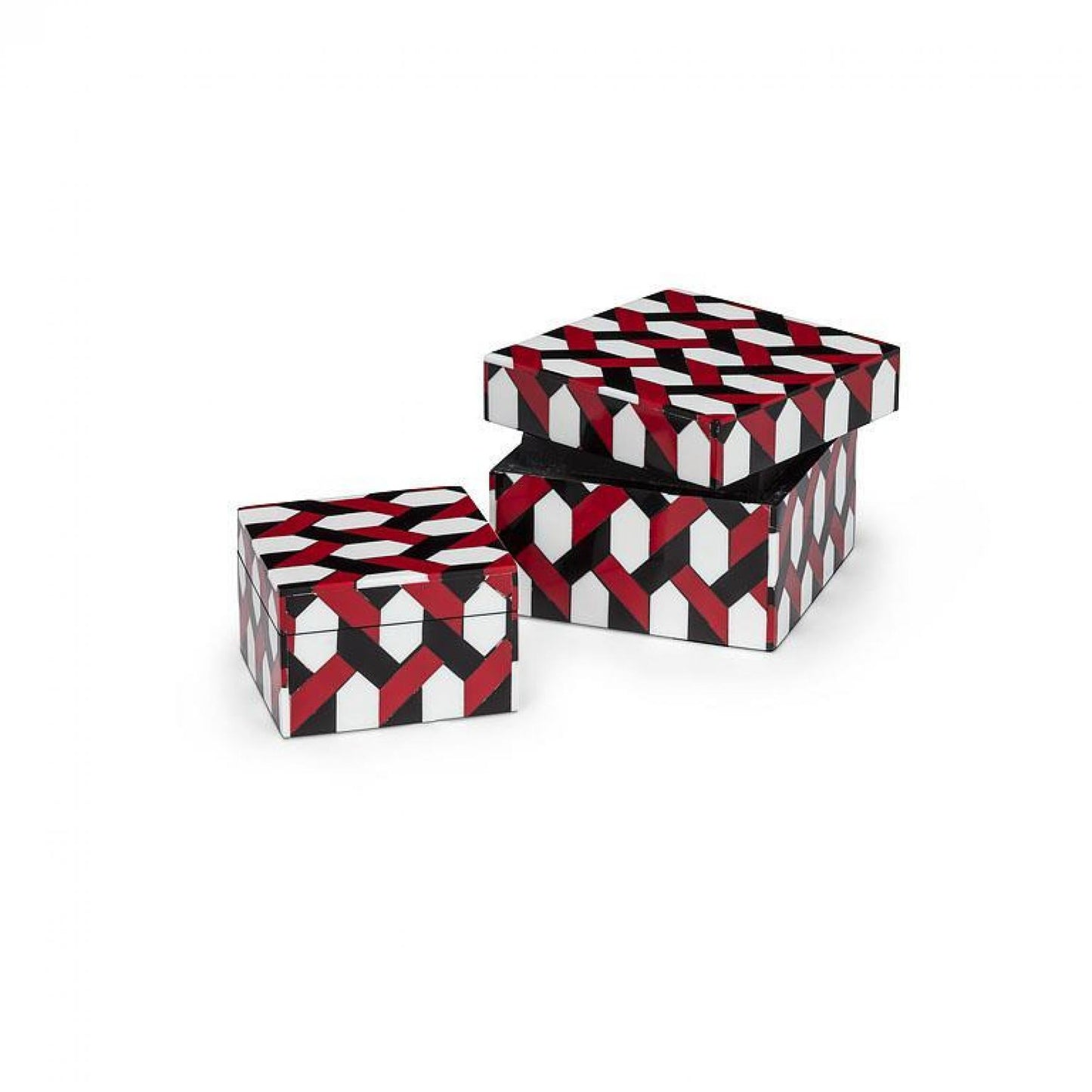 Set Of 2 Square Geometric Chain Patterned Decorative Boxes