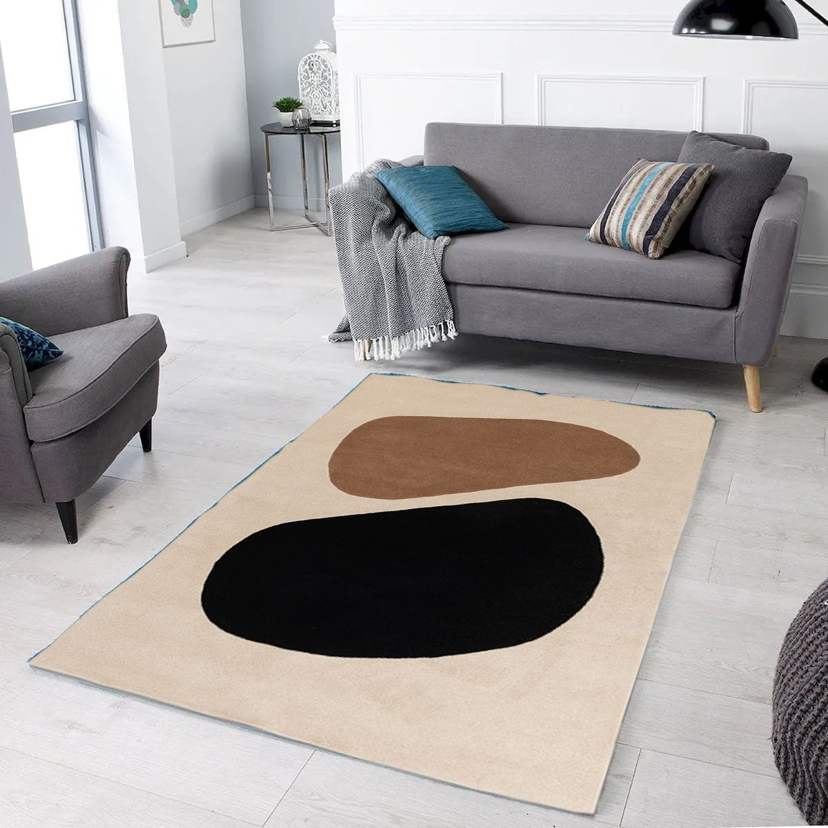 Abstract Black And Brown On Cream Area Rug