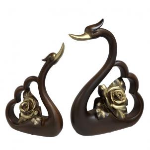 Set Of 2 Abstract Swans With Roses Figurine