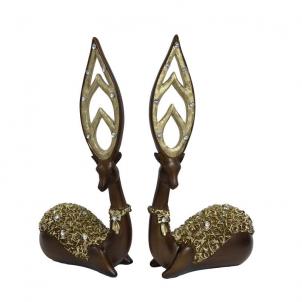 Set Of 2 Abstract Art Pair Of Deer With Gold Color Accents Figurine