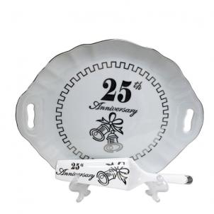 25Th Anniversary With Silver Bells And Accents Server And Handled Cake Tray