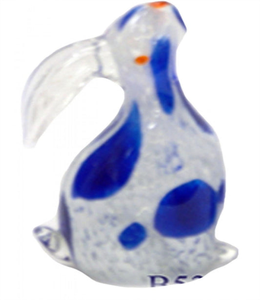 Blue And White Sitting Bunny Glass Figurine