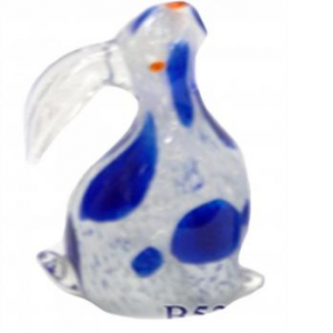 Blue And White Sitting Bunny Glass Figurine