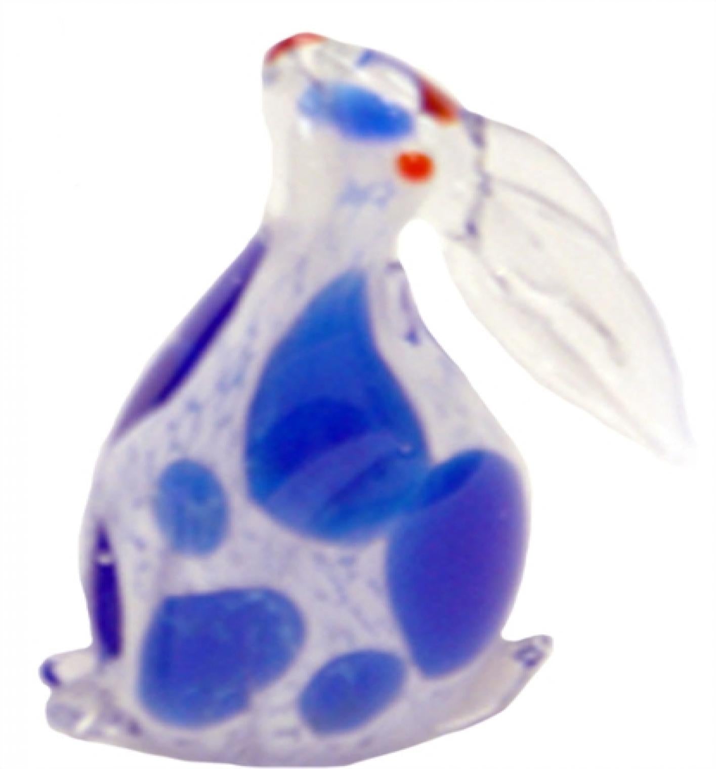 White And Blue Heads Up Sitting Bunny Glass Figurine