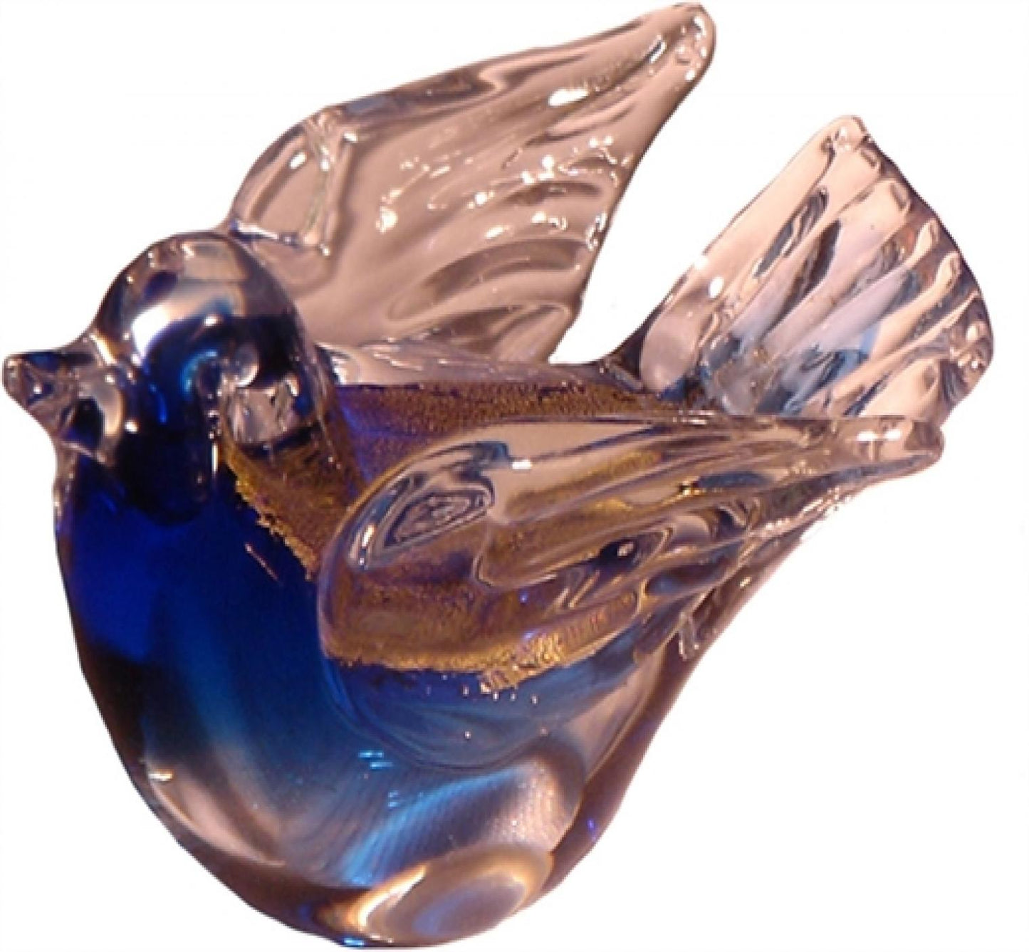 Blue And Gold Glass Dove Figurine