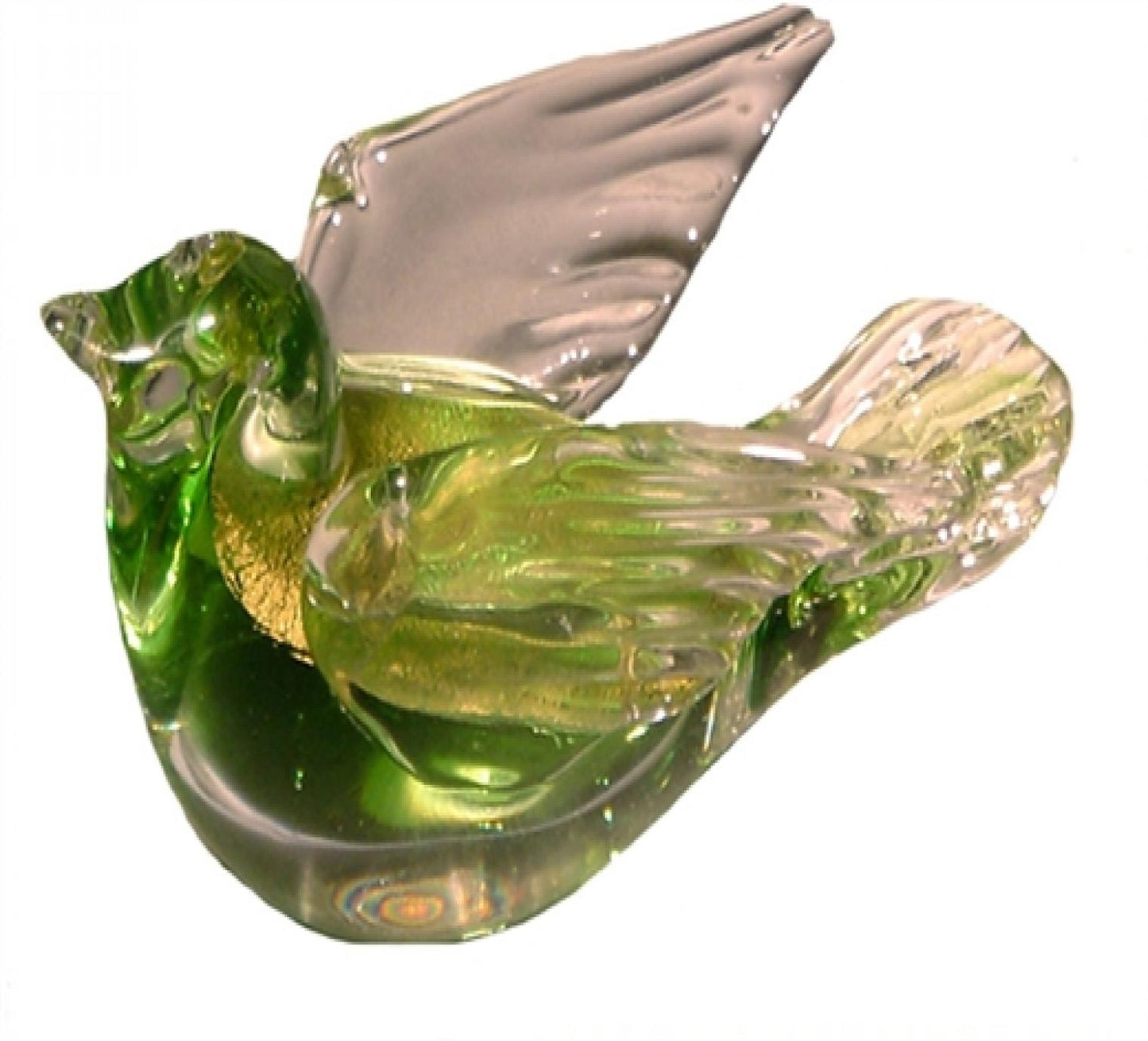 Green With Gold Glass Dove Figurine