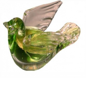 Green With Gold Glass Dove Figurine