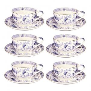 Set Of 6 Blue Floral Pattern Cup & Saucer