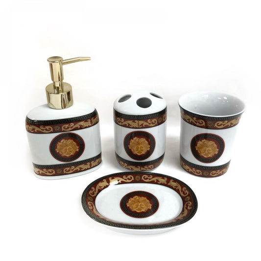 Set Of 4 Patterned Soap Dispenser,Toothbrush Holder, Tumbler And Soap Dish Soap Dish