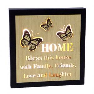 Led Lit With Butterflies And Text- Home Plaque