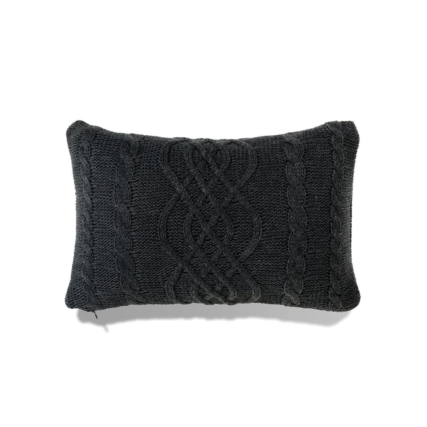 Banff -Lumbar Dark Heather Gray Chunky Cable Knit With Feather Down Insert Pillow