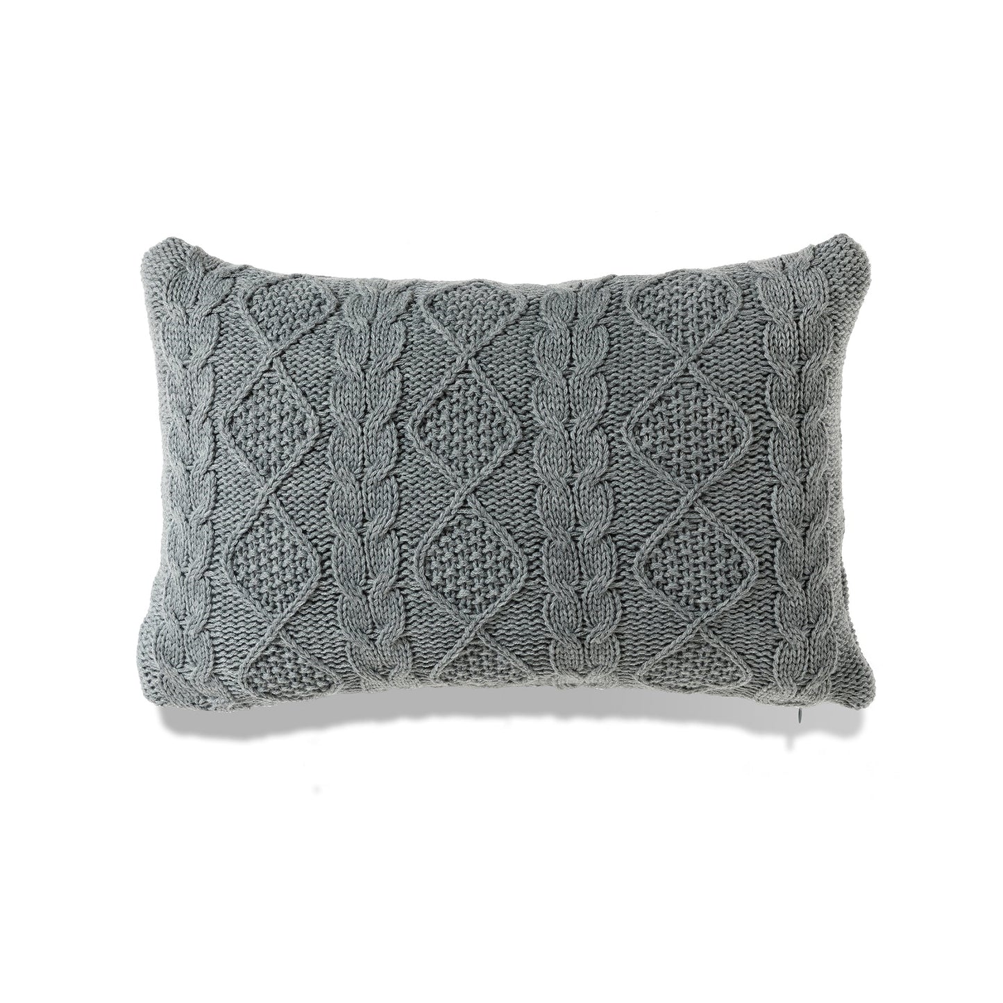 Heather Gray Chunky Cable Knit Lumbar With Feather Down Insert Pillow