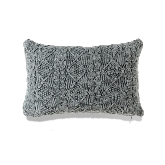 Banff- Heather Gray Chunky Cable Knit Lumbar With Feather Down Insert Pillow