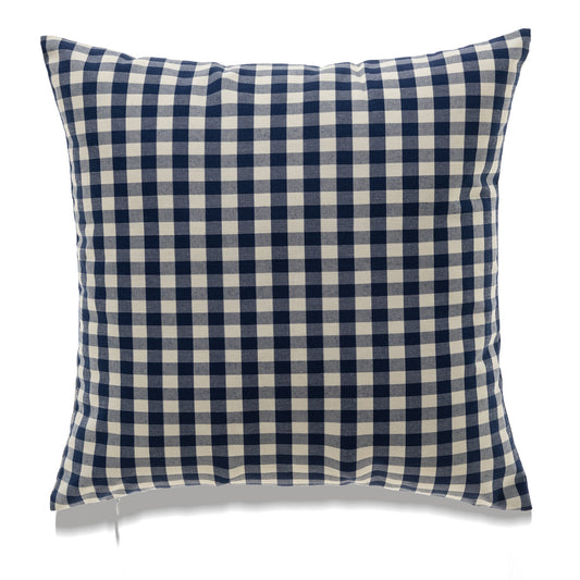 Navy Blue And White Check With Feather Down Insert Pillow