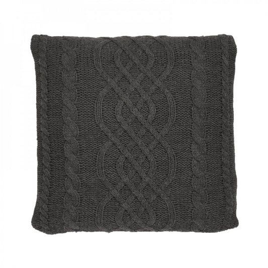 Dark Heather Gray Chunky Cable Knit With Feather Down Insert Pillow