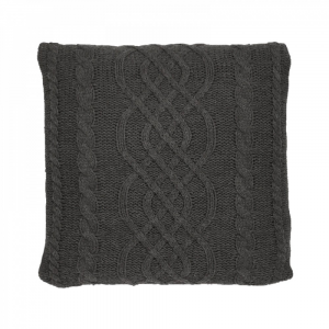 Square Dark Heather Gray Chunky Cable Knit With Feather Down Insert Pillow