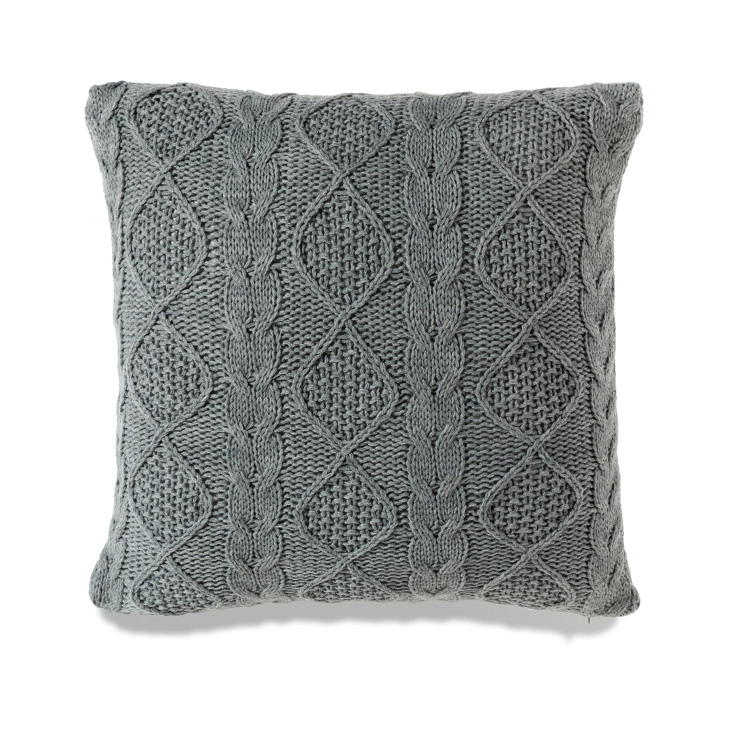 Heather Gray Chunky Cable Knit With Feather Down Insert Pillow