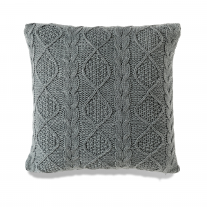 Square Heather Gray Chunky Cable Knit With Feather Down Insert Pillow