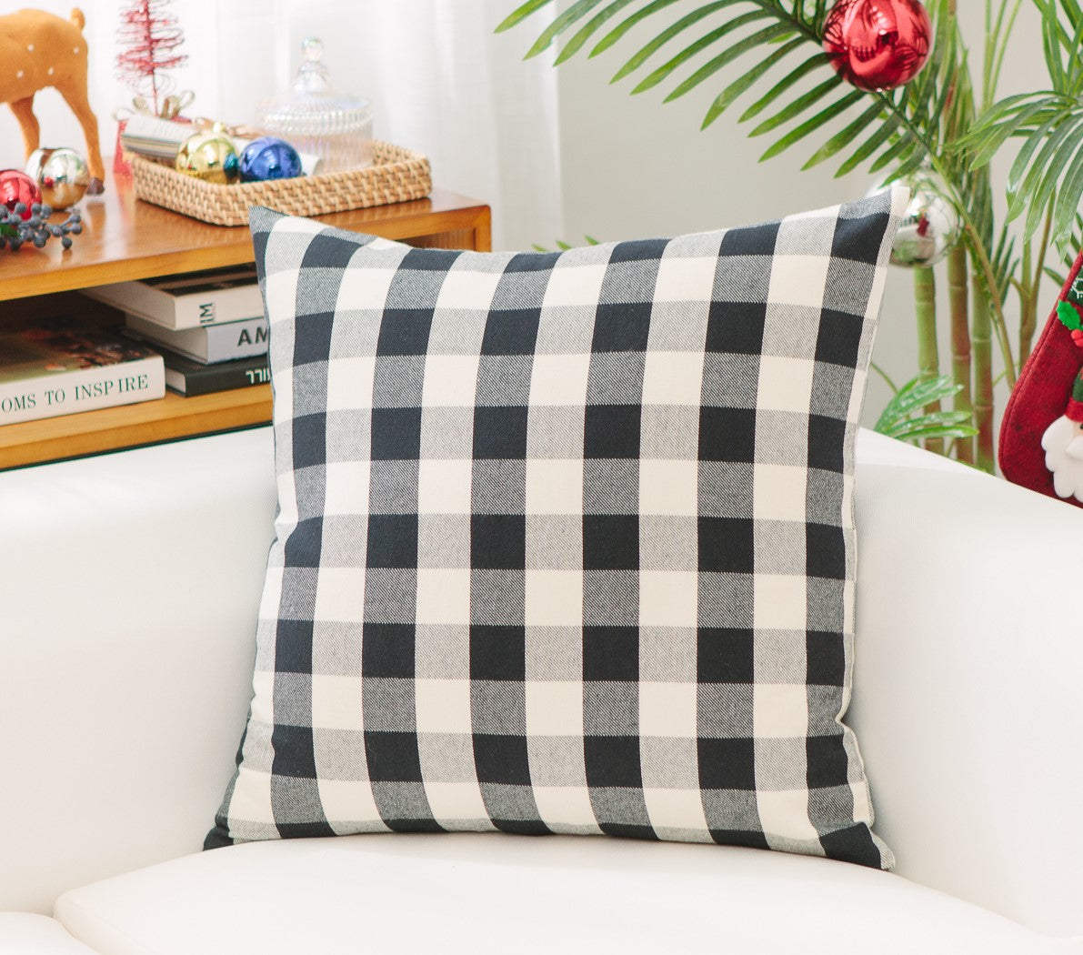 Euro Size Black And White Checked With Feather Down Insert Pillow