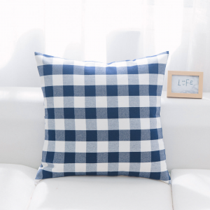 Indigo And White Checked With Feather Down Insert Pillow