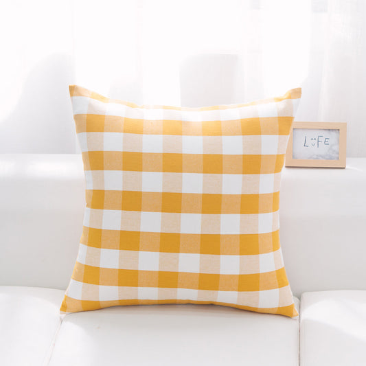 Yellow And White Buffalo Checked With Feather Down Insert Pillow