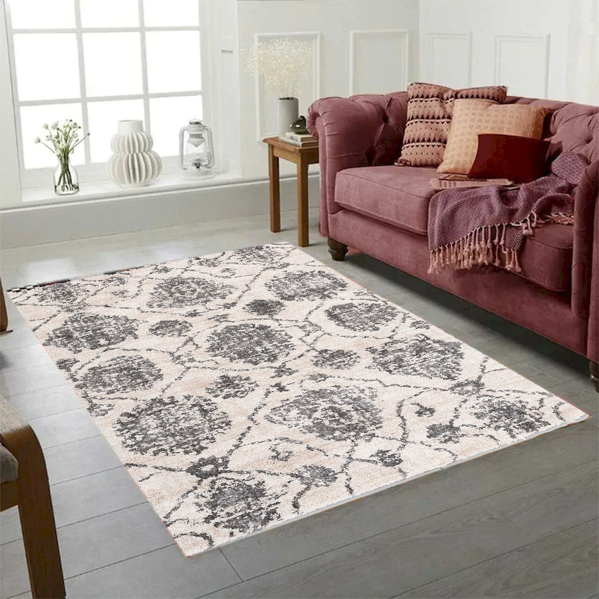 Bisera Black And White Patterned Shag Rug