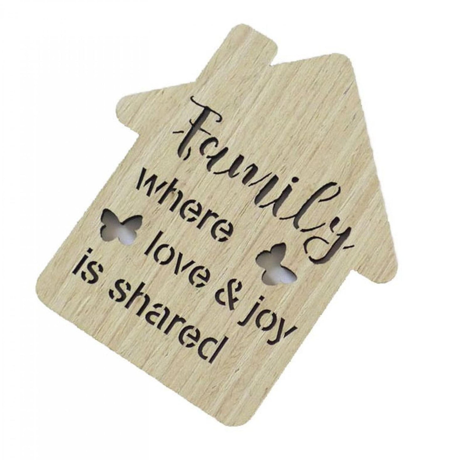 Set Of 6 Butterfly Kisses-Family Where Love & Joy Is Shared House Shaped Coasters