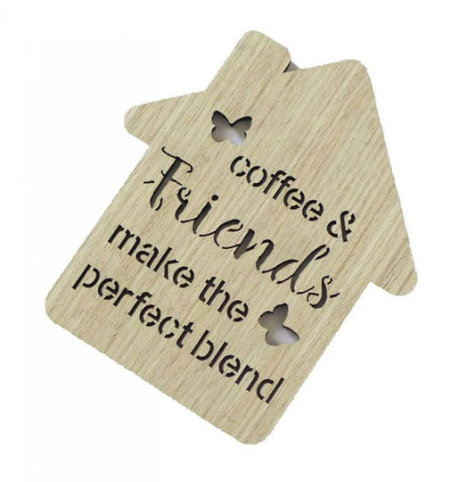 Set Of 6 Butterfly Kisses-Coffee & Friends Make The Perfect Blend House Shaped Coasters