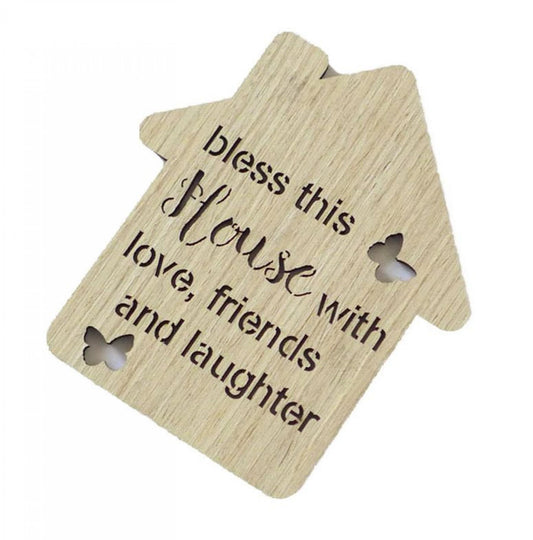 Set Of 6 Butterfly Kisses-Bless This House With Love,Friends And Laughter House Shaped Coasters