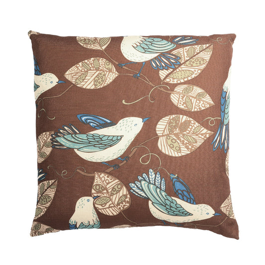 Birds And Leaves Pattern On Medium Brown With Feather Down Insert Pillow