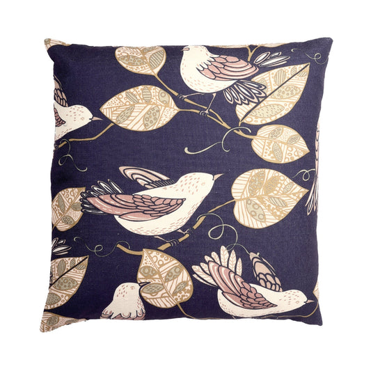 Birds And Leaves Pattern On Purple With Feather Down Insert Pillow