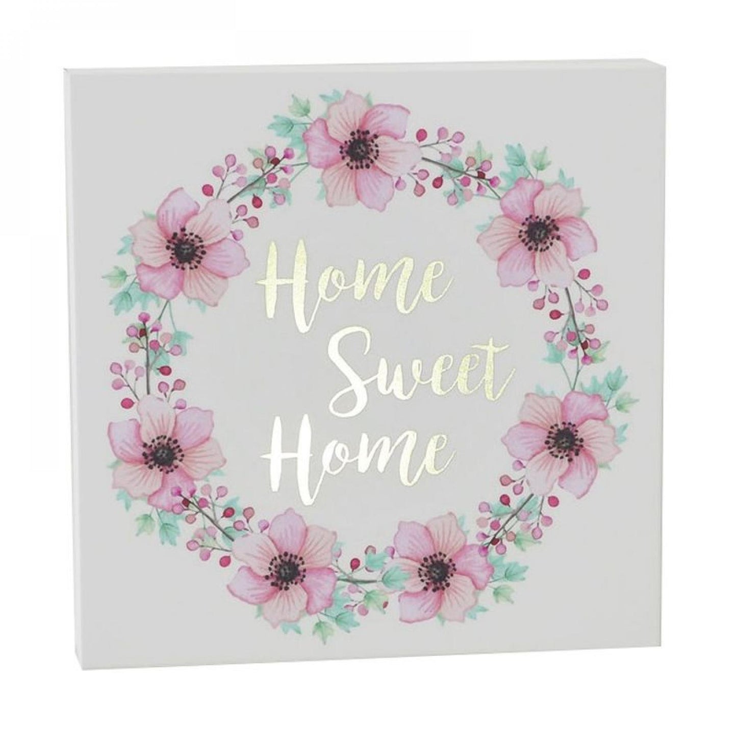 Floral Wreath With Text- Home Sweet Home Block Sign