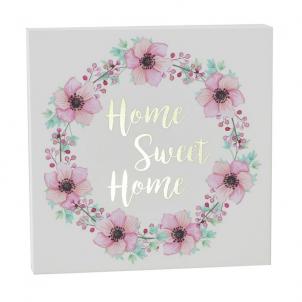 Floral Wreath With Text- Home Sweet Home Block Sign