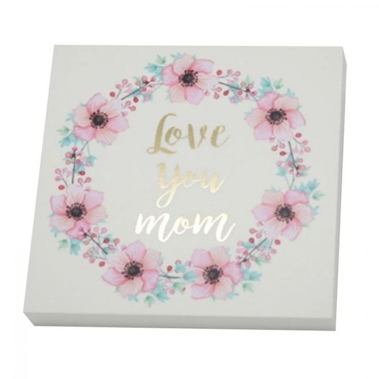 Floral Wreath With Text- Love You Mom Block Sign