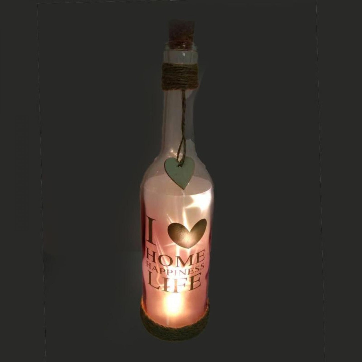 Led With Text Decorative - I Heart Home Happiness Life Bottle