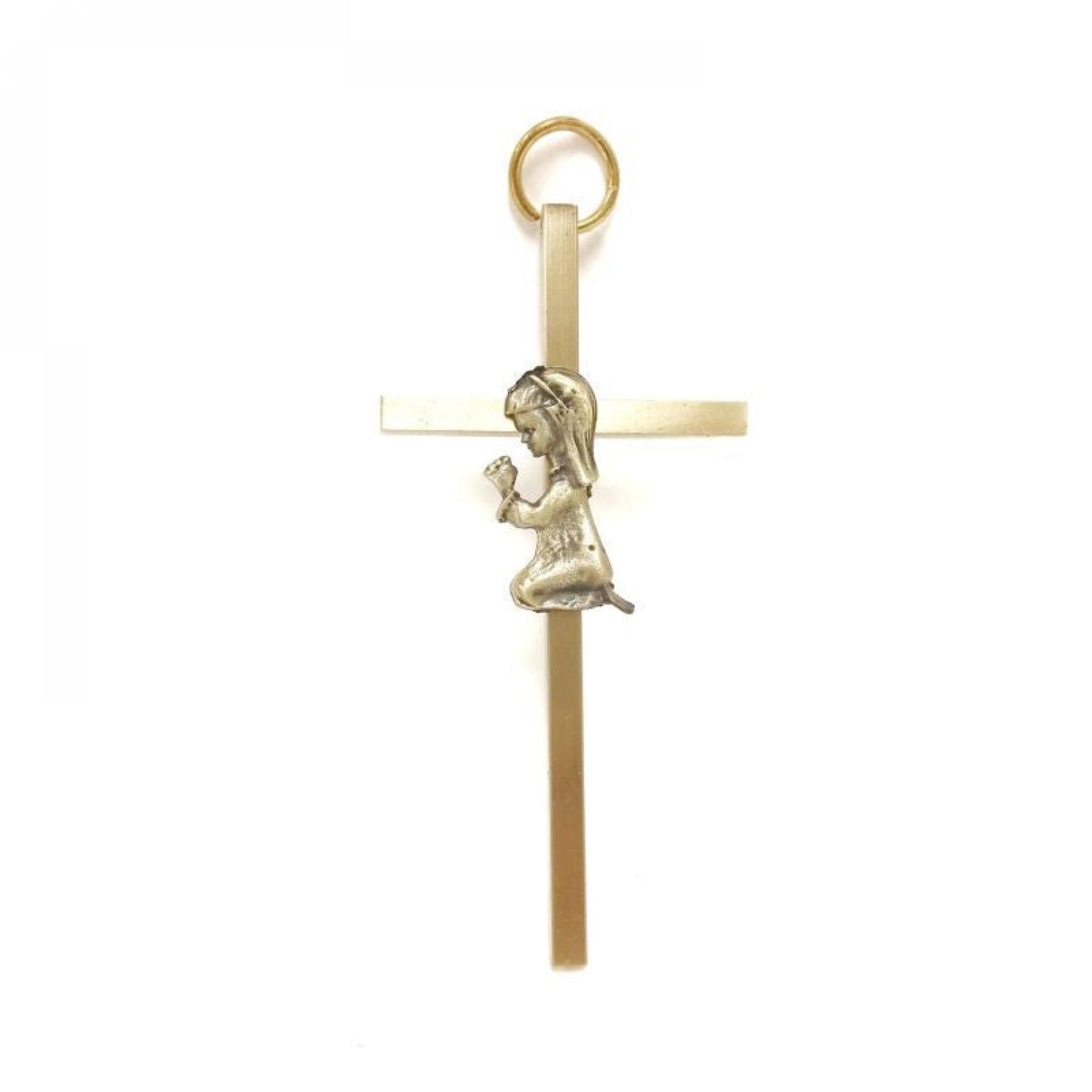 Gold Color Boy In Prayer On A Cross Figurine