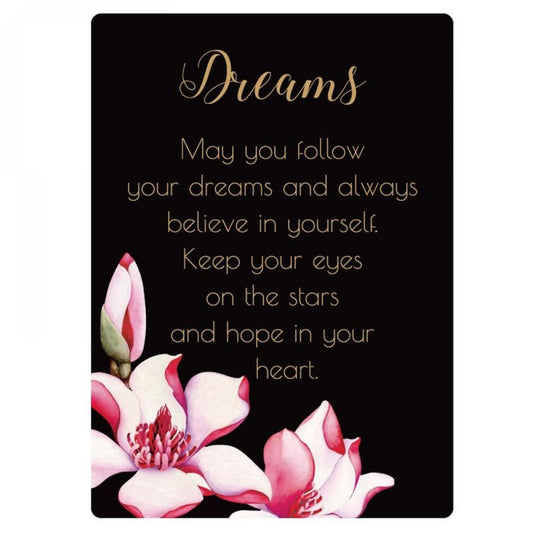 Black With Pink Flowers And Text - Dreams Plaque