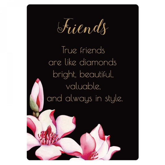 Black With Pink Flowers And Text - Friends Plaque