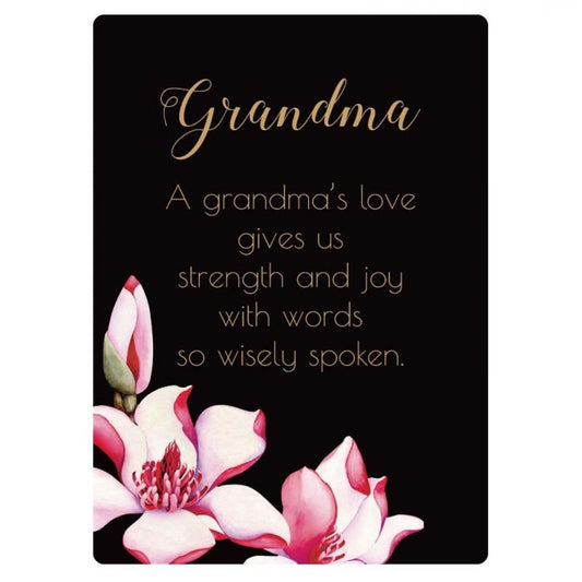 Black With Pink Flowers And Text - Grandma Plaque